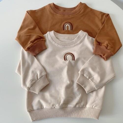 2021 Spring Clothes Baby Boys Rainbow Sweatshirts Toddler Girls Tops Long Sleeve Embroidery T-shirt Sweatshirt Outfits Fashion