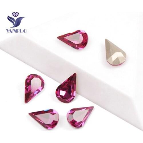 YANRUO 4300 Pear Drop Fuchsia High K9 Crystal Sewn Crystal Strass Glass Stones Rhinestones On Clothes Sewing Diamond Decor