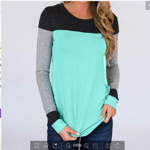 New Spring Women Shirts Long Sleeve Spot Round Collars Blue Patchwork T-shirts Comfortable Close Fitting Sweet Women Shirts