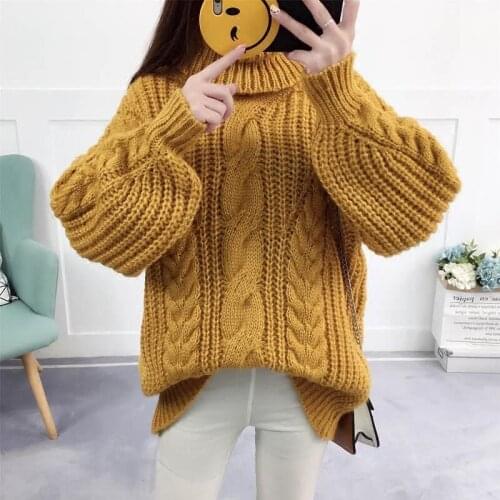 Autumn/Winter Retro High Neck Bottoming Shirt 2021 New Korean Version OF The Lantern Sleeve Loose Thick Woolen Lazy Sweater Wome