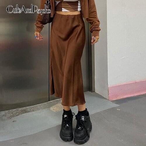 Causal Fashion Y2K Aesthetic Long Brown Skirts Women Harajuku Vintage High Waist Skirt Korean Straight Skirt 2021 Cuteandpscho