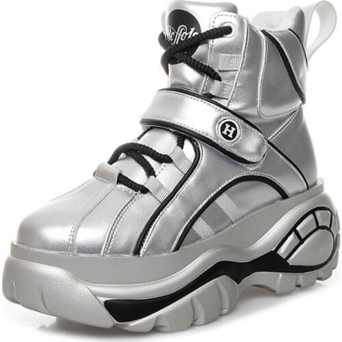 Womens Round Toe Platform Lace Up Wedge High Heel Genuine Leather Gothic Punk Retro Shoes 4Colors New 2020