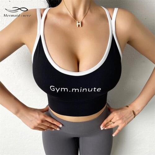 Mermaid Curve Sexy U-Neck Women Letter Sports Bra Gym Push Up Shockproof Gather Running Quick Dry Yoga Bra With With Padded