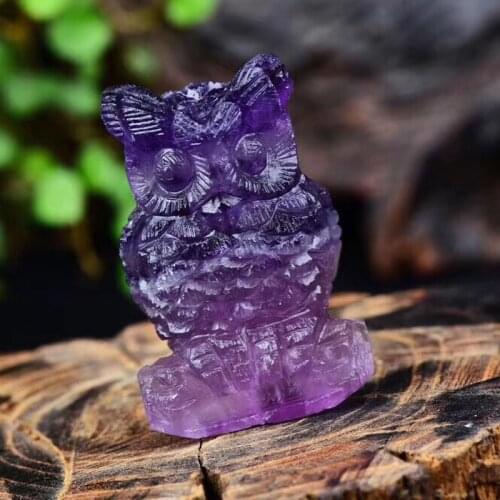 Natural rainbow fluorite crystal owl carvings Rock crystal koala Figurine for Decoration