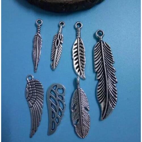 140pcs Mixed Type Angel wing Feather Tree leaf Charms Jewelry Accessories Lucky Bracelets Necklace Gift Making