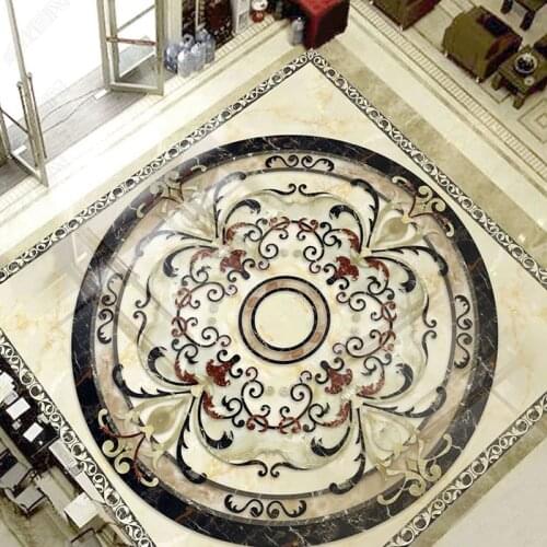 3D Floor Wallpaper European Style Marble Tiles Mural Living Room Hotel Luxury Floor Painting Sticker PVC Waterproof Floor Murals