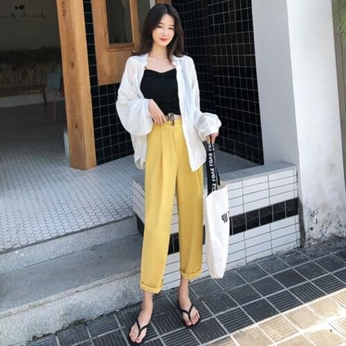 A271-Summer trendy one button skinny pants wide leg pants