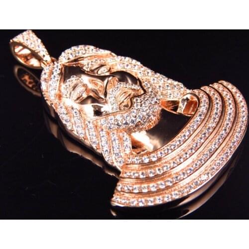 Promotion 2017 rose gold jewelry micro pave cz bling bling jesus necklace free chain