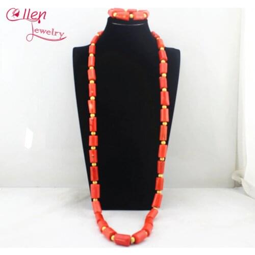 Scarce Big Natural coral African nigerian Wedding bridal beads necklace Jewelry Set African beaded necklace Jewelry Set N0078