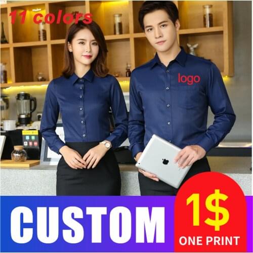 Business Long Sleeve Shirt Customized Casual Slim Workwear Embroidered Logo Pure Color Lapel Formal Wear COCT Quality Clothing