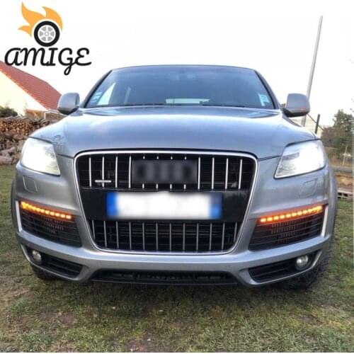 DRL Car LED Daytime Running Light For Audi Q7 2006 2007 2008 2009 Dynamic Yellow Turning Signal Foglamp LED Driving Daylights
