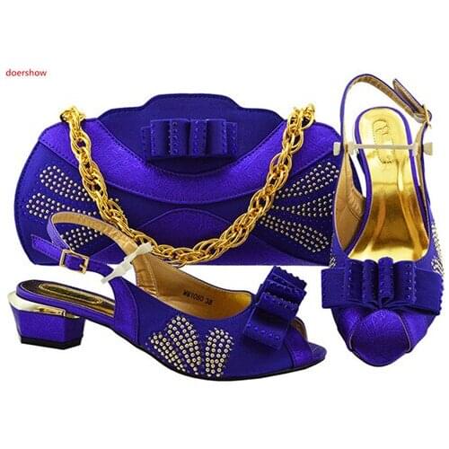 Doershow 2019 Latest violet African Shoes And Bag Set For Party High Quality Italian Ahoes And Bags To Match Women!!SLN1-21
