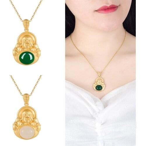 Classic Crystal Buddha Pendant Gold 3D Necklace Lady Choker Accessories Quality 925 Silver Chain Necklaces Female Neck Bijou