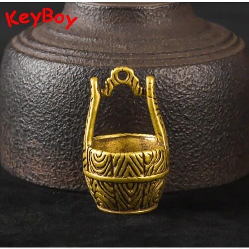 Metal Brass Bucket Lucky Car Key Chain Pendant Trinket Creative Copper Keyring Hanging Jewelry Vintage Keychain Decoration Craft