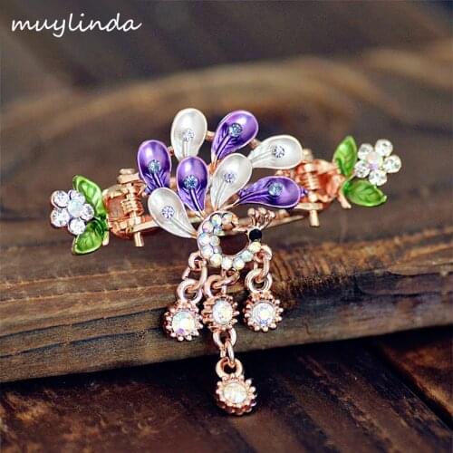 Muylinda Vintage Peacock Hair Claw Crab Jewelry Rhinestone Hair Pins Clip Charm Women Hair Accessories