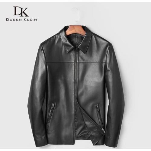 Men Genuine Leather Jacket Real Sheepskin Jackets Casual Short Black Stand Collar Pockets 2019 Autumn New Jacket for Man 19C211F