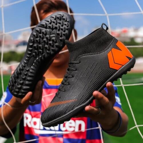 ZHENZU Men Boys Soccer Shoes White Black Football Boots High Ankle Kids Cleats Training Sport Sneakers Size Eu 35-44