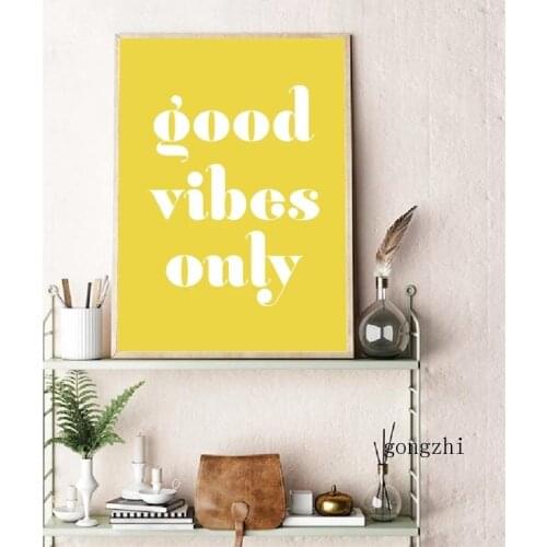 Pink and Yellow Good Vibes Only Print Retro Dorm Wall Art Poster Inspirational Quotes Canvas Painting Living Room Home Decor