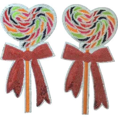 2019 New Colorful Lollipop Sequins Patches for Clothes Bow Candy Sequined Iron on Patch DIY Sewing Decals 2pcs/lot