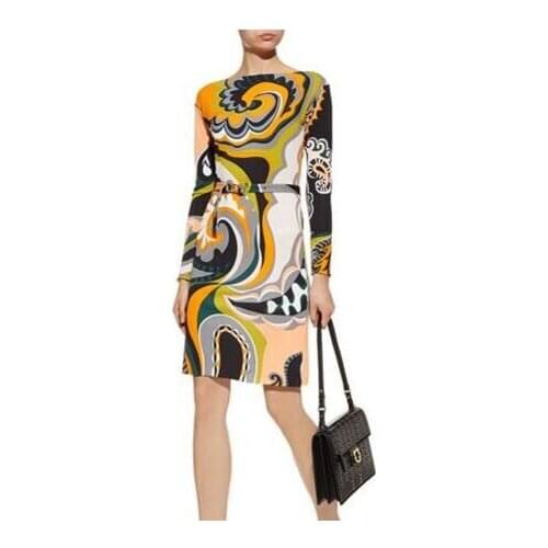 New womens Italian fashion long sleeve elastic knitted slik slim dress with belt