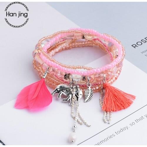 Bohemian Style Feather Tassel Bracelets For Women Boho Jewelry Elephant Pendant Bead Bracelet pulseras mujer moda 2018 Wholesale