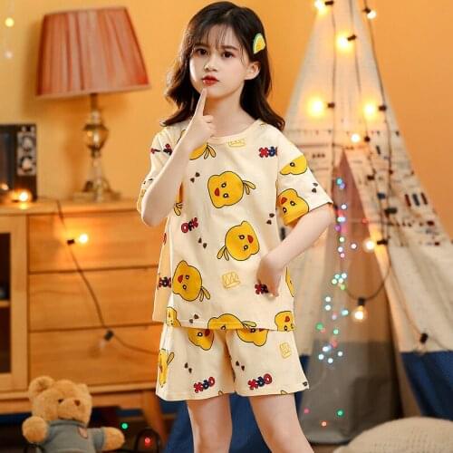 Baby Girl Pajama Sets Summer Pyjama Boy Short Sleeve Pijama Top Pants 2pcs Children Sleepwear Duck Cartoon Korea Kids Night Wear