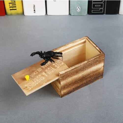 April Fools Day gift Wooden Prank Trick Practical Joke Home Office Scare Toy Box Gag Spider Mouse Funny Gift for Kids Adults