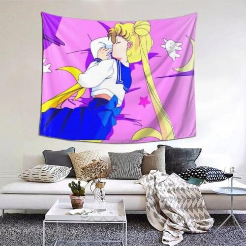 Sailor Girl Tapestry Japanese Anime Kawaii Tapestry Wall Bedspread aesthetic Psychedelic Decor Blanket For Living Room