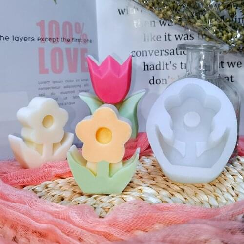 Cute Tulip Candle Silicone Mold Korean Style Flower Shape Scented Resin Mold Diy Handmade Soap Candle Making Party Decor