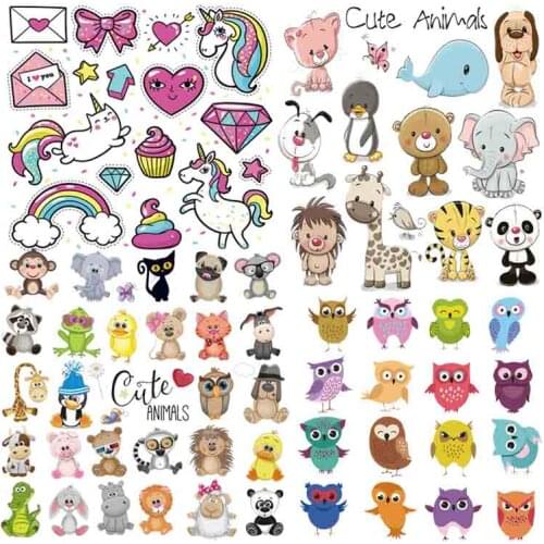 Cute Animals Heat Transfer Patch Iron On Transfer For Clothing Applique Stripes Thermal Stickers On Clothes Vinyl Heat Transfer