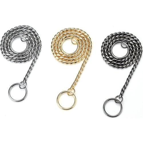 Dog Collar Thick Stronger Stainless Steel Smooth Metal Black Not Clip Hair Lengthen Snake Chains Big Dog Chihuahua Dog Training