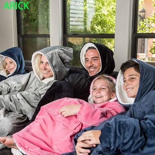 Arick Winter Sherpa Blanket With Sleeve Ultra Plush Blanket Hoodie Pink Grey Wine Blue Warm Flannel Hooded Blankets