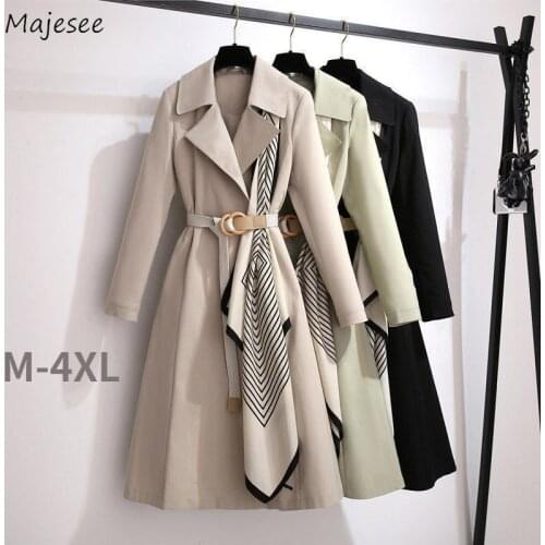 Trench Women Belted 3 Colors Oversize Elegant Design Retro French Style All-match Spring Femme Leisure Trendy Outwear Popular