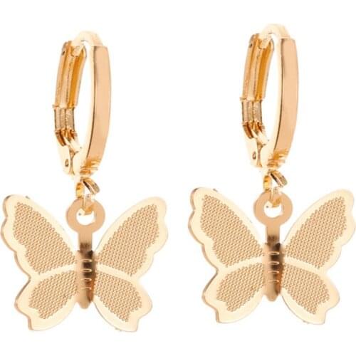 Gold Silver Color Cute Butterfly Pendant Hoop Earring for Women Trendy Fashion Cute Insect Hoop Earring Party Jewelry Gift