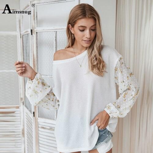 Aimsnug Patchwork Sweaters Women Clothing Flower Print O Neck Loose 2020 Casual Autumn New Female knitting Sweater Pullovers