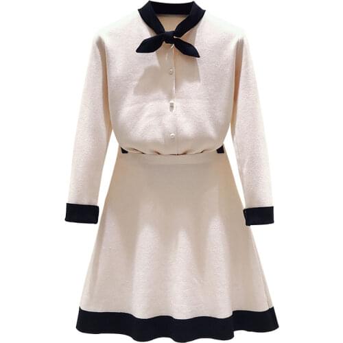 Womens knitted sweater two piece set autumn new style fashion temperament suit loose sweater with skirt 2 piece set women