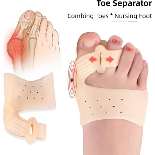 2pieces=1pair Gel Thumb Valgus Correction Set Silicone Double Hole Forefoot Toe Separator Big Foot Bone Corrector Orthopedic