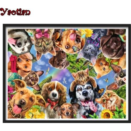 Diamond Embroidery Cute Animal Dog And Kitten Diamond Painting Cross Stitch Full Square Round Rhinestones Pictures Home Decor