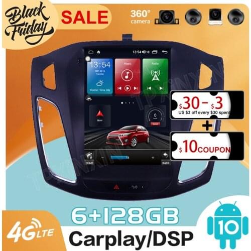 128GB Android 10.0 Tesla Style for Ford Focus 2012 2013 2017 Carplay GPS Car Navigation Multimedia Video Player Stereo Radio