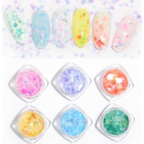 6 Colors Maple Leaf Nail Sequins 1g Symphony Heart Shaped Star Butterfly Mixed Glitter Sequin DIY Nail Patch Stickers