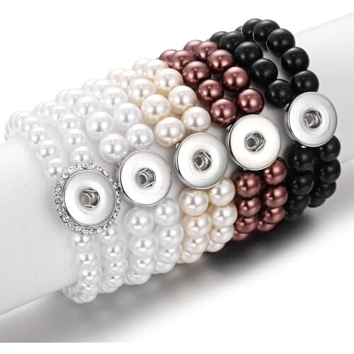 New Snap Button Jewelry Bracelet 10mm Imitation Pearls Beaded Snap Bracelets Natural Stone Bead Bracelet Fit 18mm Snap Jewelry