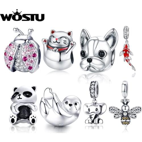 WOSTU Environmental Alloy Hot Sale Cute Animals Dogs Beads Charms Pendants Fit Bracelets Women Fashion Jewelry Making DIY Gift