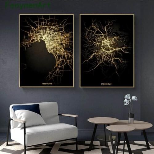 World City Map Night View Traffic Highway Light Heat Map Canvas Painting Prints and Posters Wall Art Pictures for Home Decor