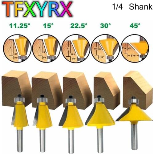 1pc 1/4inch Shank Chamfer Router Bit 11.25 15 22.5 30 45 Degree Bevel Edging Milling Cutter for Wood Woodworking Tools