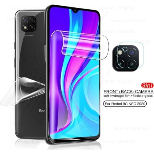 3in1 front+back hydrogel film for redmi 9c nfc screen protectors not glass on redmi9c readmi redmy redme 9 c c9 nfs camera glass