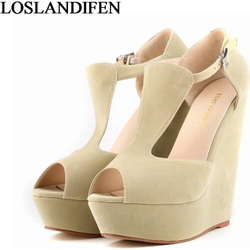 Hot Sale Women Peep Toe High Platform Wedge Sandals 2020 High Heel WomenS Sandals Elegant Shoes Green Black Shoes NLK-A0095