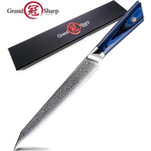 Grandsharp Slicing Knife 8 Inch Chef Kitchen Knives 67 Layers Japanese Damascus Steel Vegetable Meat Sushi Slicing Cooking Tool