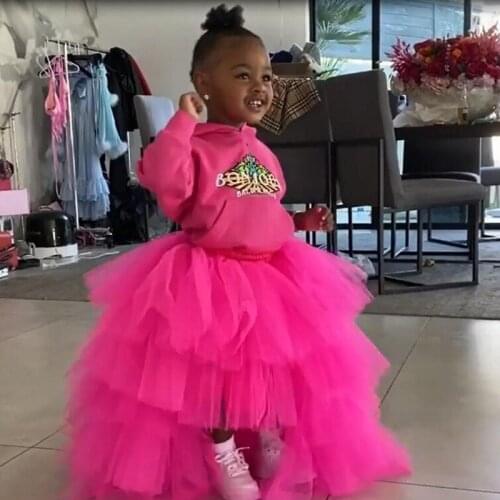 Hi Low Little Girl Skirts Tulle mujer faldas Lush Puffy Hot Pink Skirt Tutu Custom Made Cutie Skirt Tiered Elastic Waistband