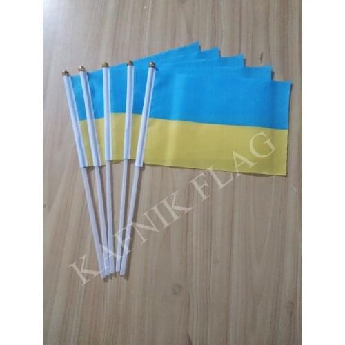 KAFNIK,5pcs 14 * 21cm Ukraine Hand Waving National Flag Polyester ukraine hand Flag Free Shipping