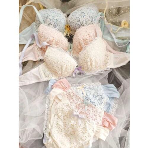 Japanese French Female Underwear Set Lace Bra and Panty Set Plus Size Women Lolita Girl Teens Bra Brief Bralette Thong Sets Hot